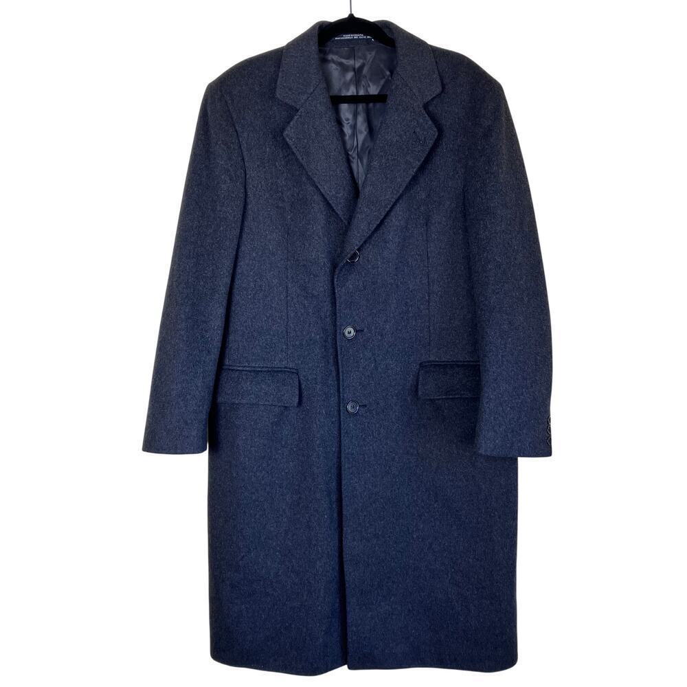 Franco's Mens XL Vintage 100% Cashmere Karamai Full Length Dress Coat Charcoal